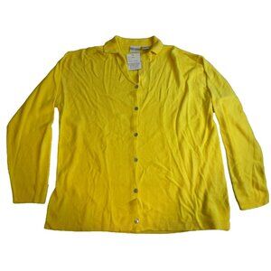 Sherry Taylor Women's Bright Yellow Collared Button Down Sweater Size 3X NWT